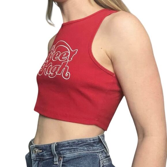 SHEIN Red Cropped Graphic Ribbed Tank Top - Picture 2 of 7